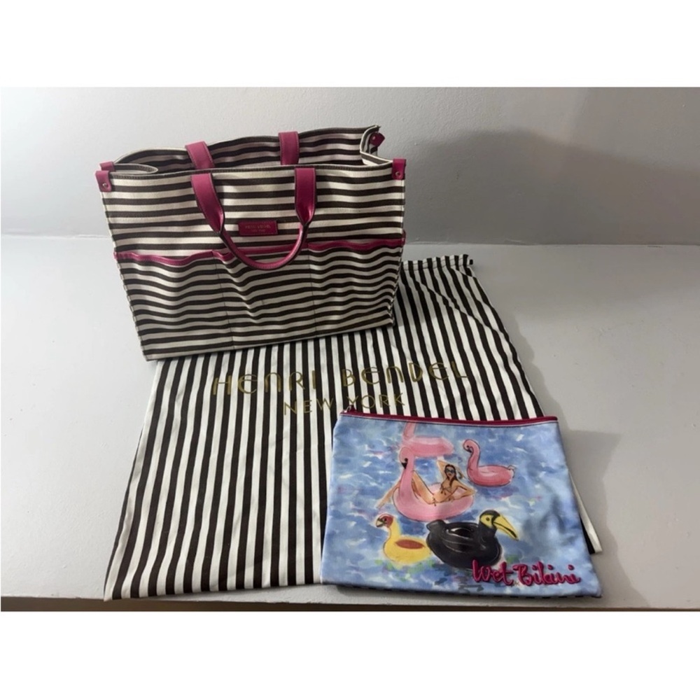 Henri Bendel Sig Stripe Tote 2014 GUC & Wet Bikini Pouch w/Dusty